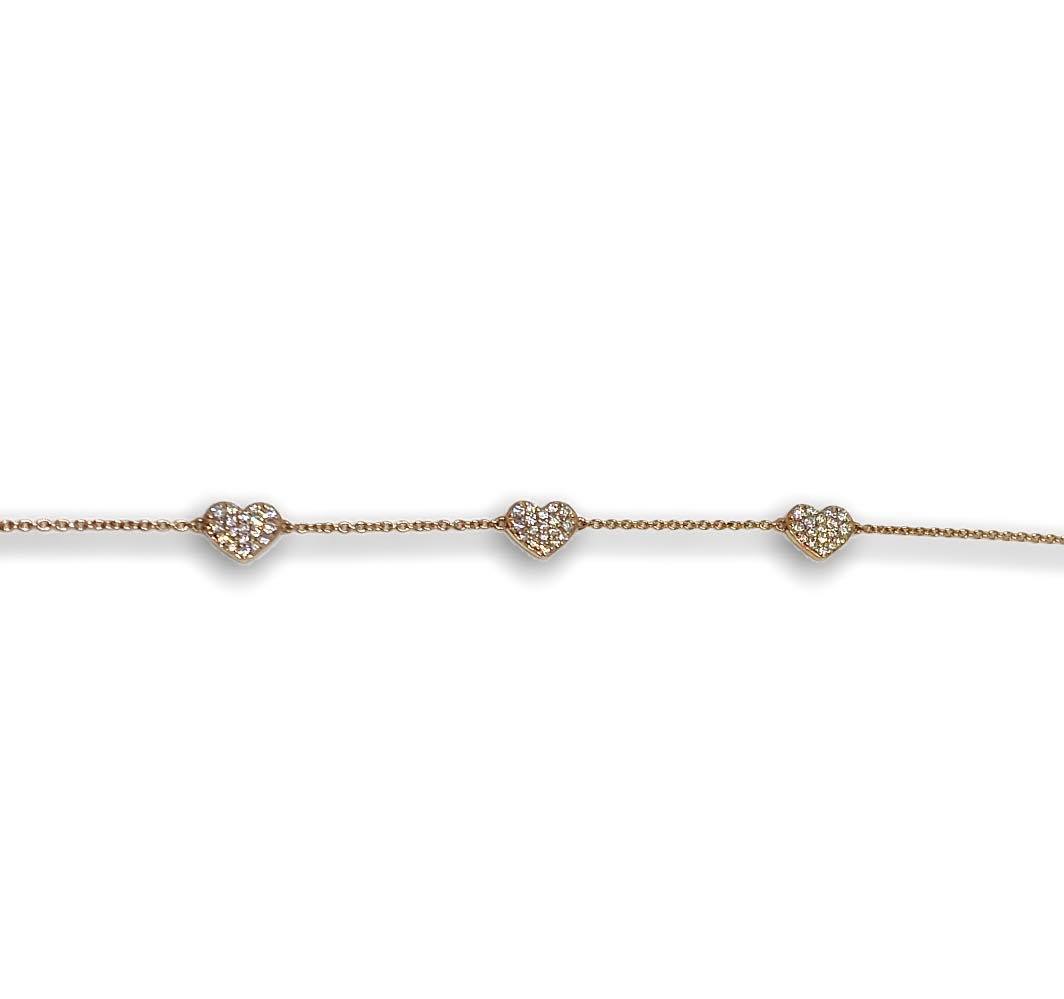 Crivelli Bracciale 3 Cuori Oro Rosa e Diamanti