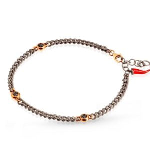 ManoJ Bracciale Groumette in Titanio con 3 Punti Luce Diamanti Neri
