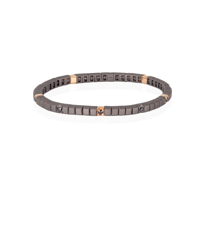 ManoJ Bracciale Tennis in Titanio, Oro Rosso e Diamanti Neri