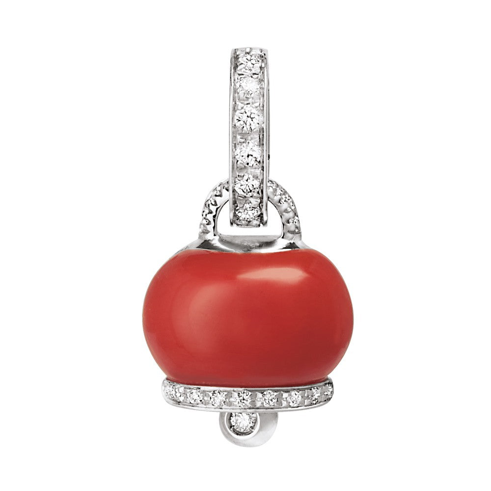 Chantecler Ciondolo Campanella Piccola Oro Bianco, Corallo Rosso e Diamanti