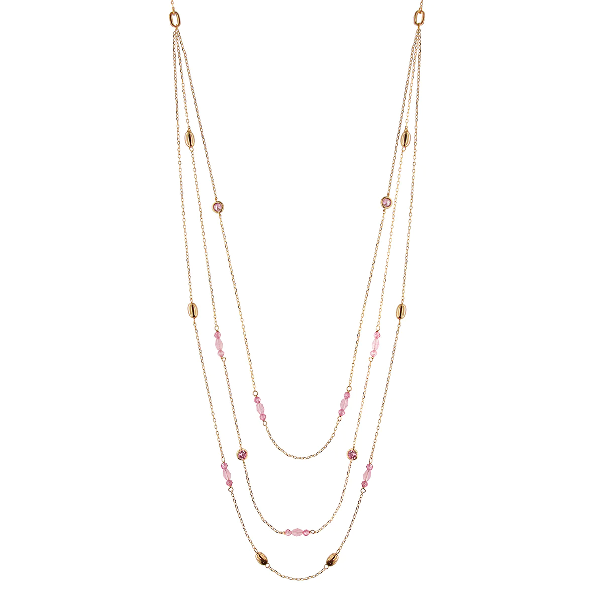 Collana Rue des Mille 3 Fili Pepite e Pietre Rosa
