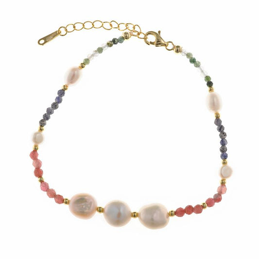 Bracciale Organic Perle, Ametiste e Tormaline Verdi, Rosa