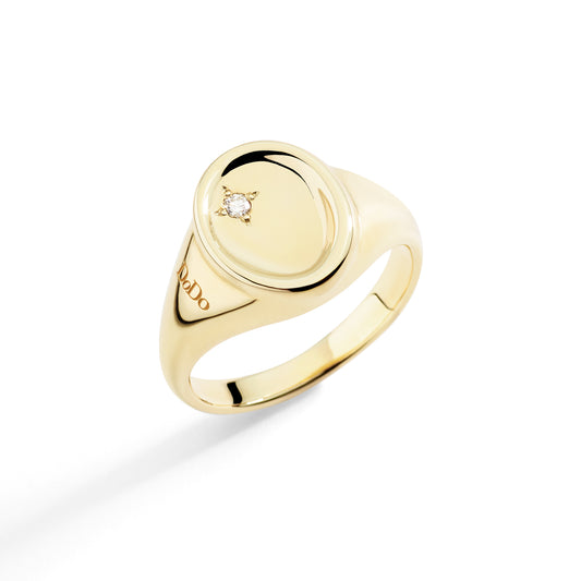 Anello Dodo Sigillo Oro Giallo e Diamante Bianco