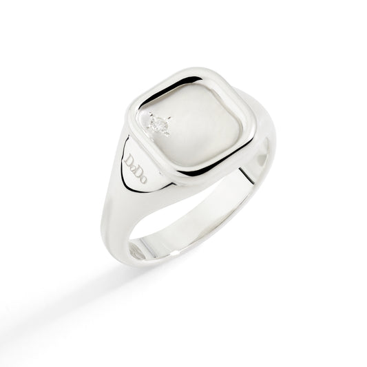 Anello Dodo Sigillo Argento e Diamante Bianco