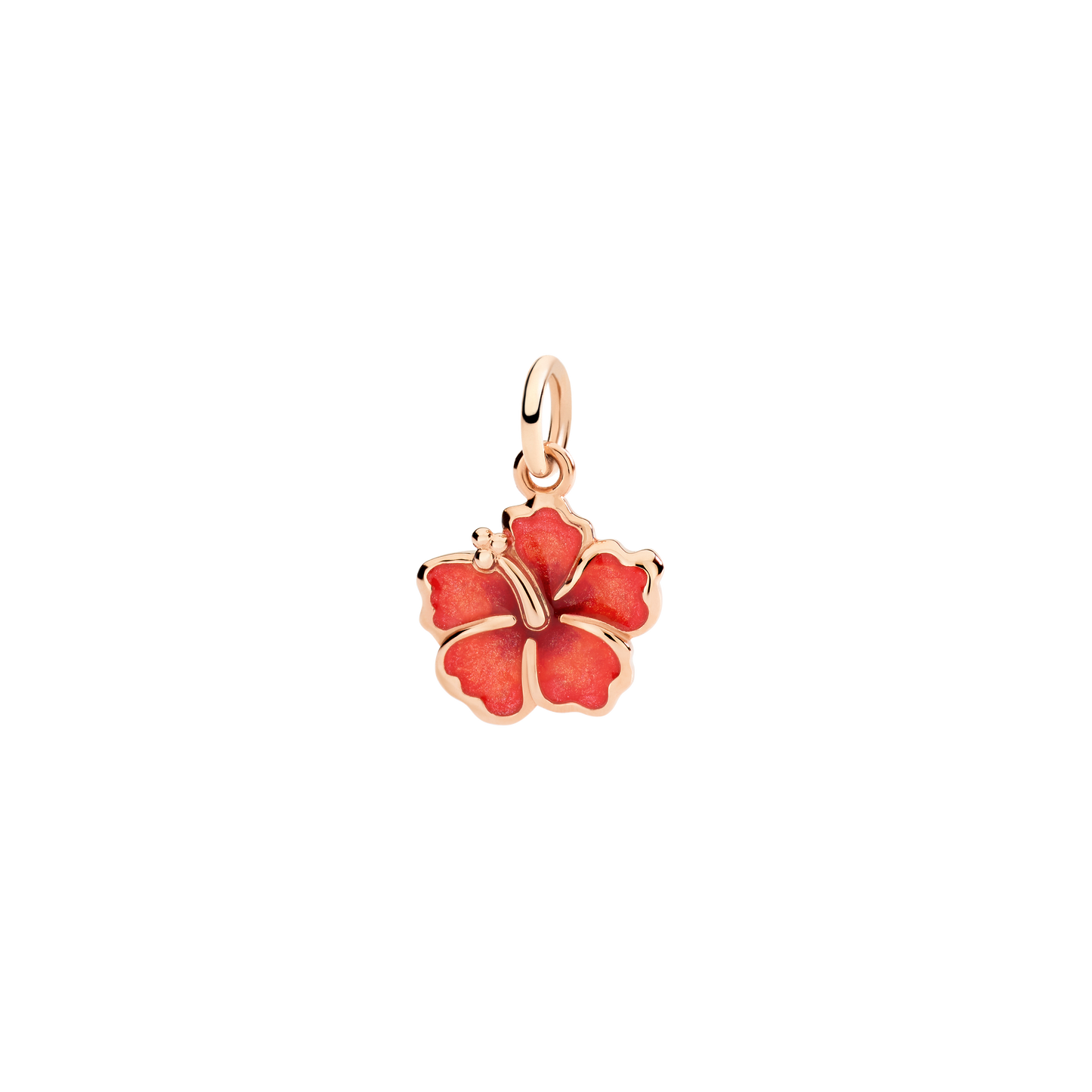 Ciondolo Dodo Fiore Ibisco Oro Rosa Smalto Perlato