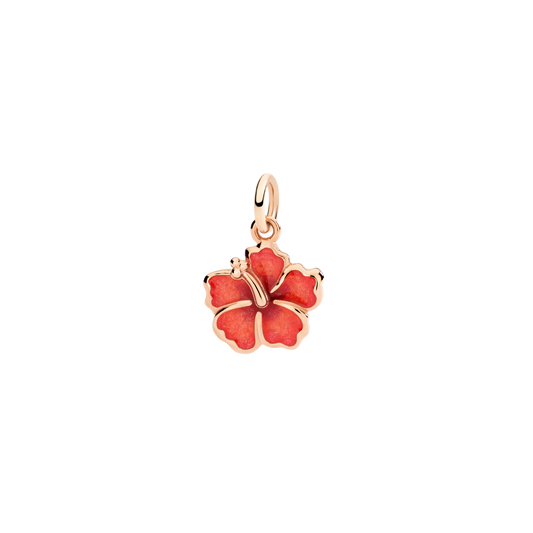 Ciondolo Dodo Fiore Ibisco Oro Rosa Smalto Perlato