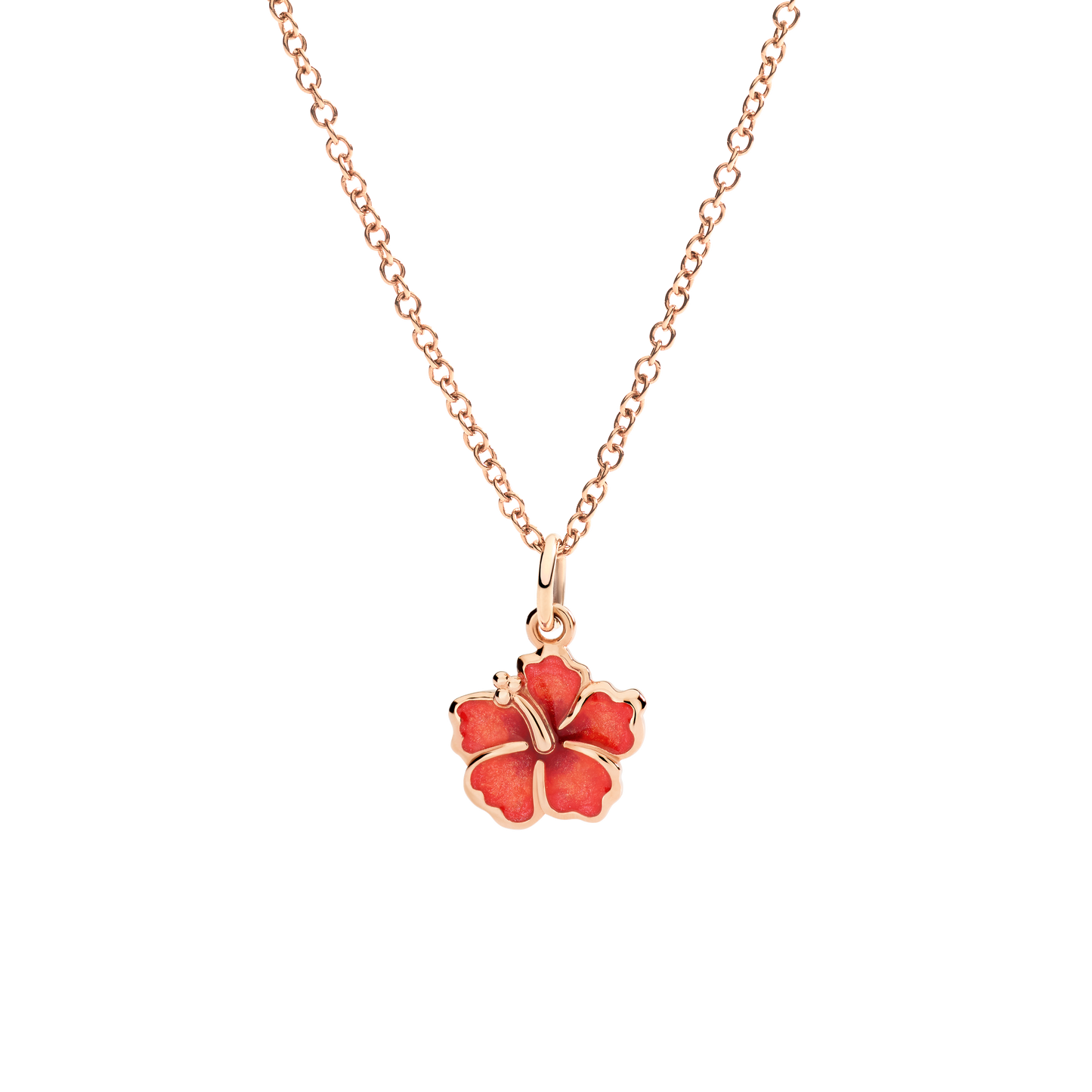Ciondolo Dodo Fiore Ibisco Oro Rosa Smalto Perlato