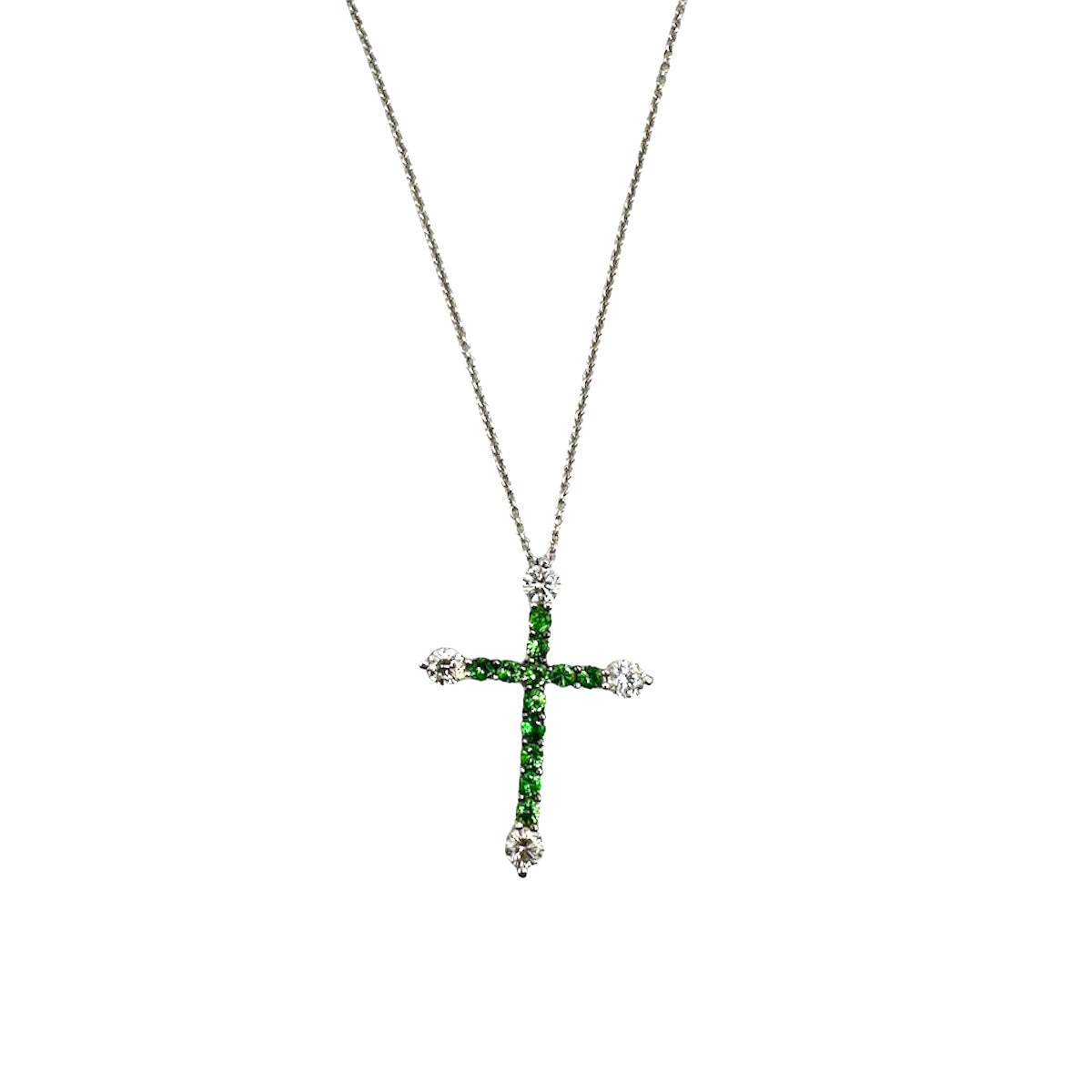 Crivelli Collana Girocollo Croce con Tsavorite e Diamanti