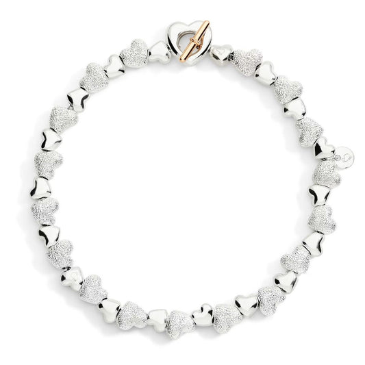 Bracciale Dodo Mini Cuori Argento e Argento Effetto Diamantato