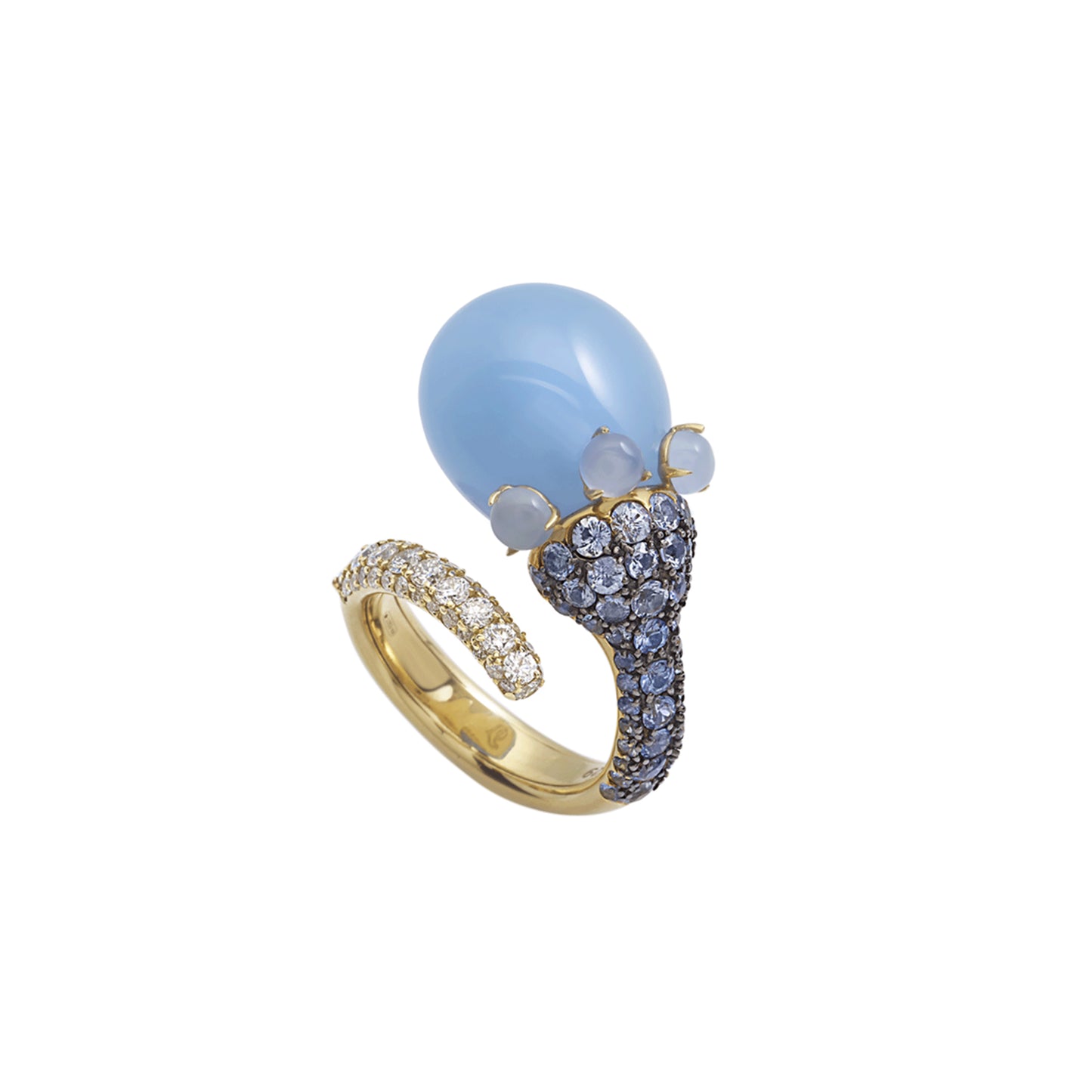 Chantecler Anello Joyful Oro Giallo, Diamanti, Zaffiri e Cristallo Glicine