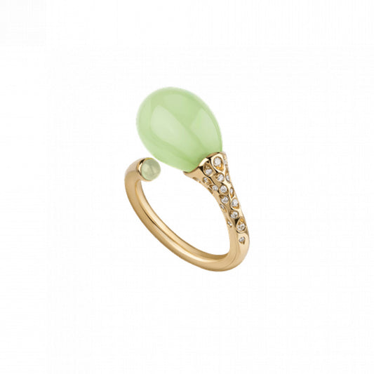 Chantecler Anello Joyful Oro Giallo, Diamanti e Cristallo Verde Mela