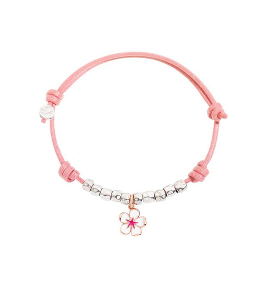 Bracciale Dodo Cordino Rosa con Fiore Bianco